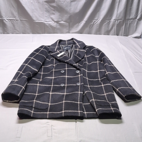 Madewell Jackets & Blazers - Madewell Womens Hollis Double Breasted Black White Peacoat Windowpane Check Sz L